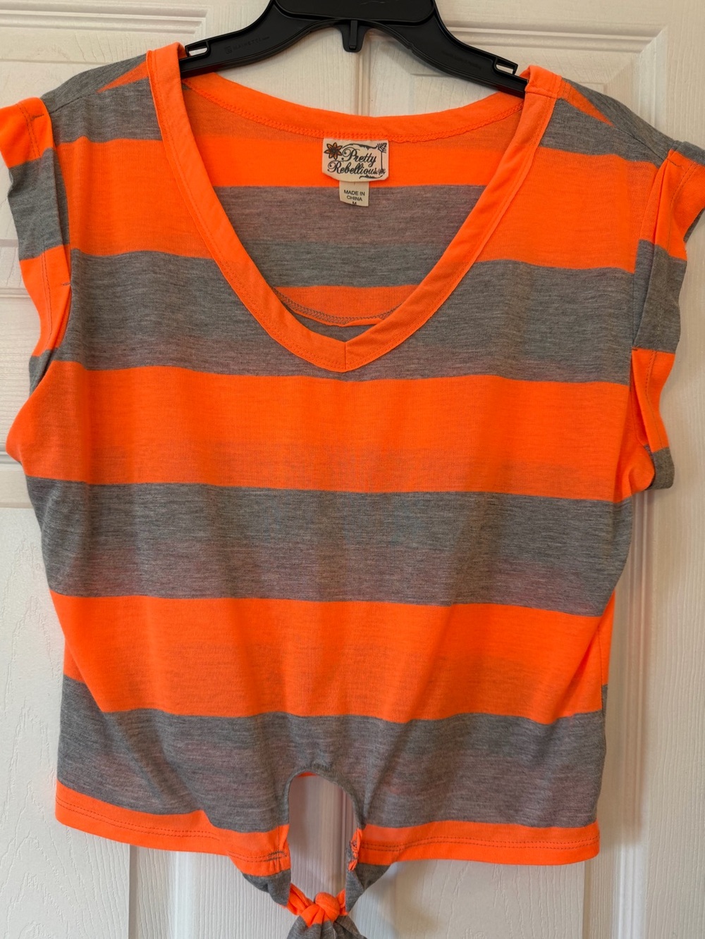 Tie-front top Orange & Gray Stripes size M